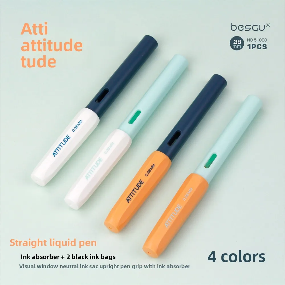 

Attitude Contrasting Color Pen Octagonal Cap Positive Posture Bright Tip Set with Ink Absorber Ink Bag Student School Stationery