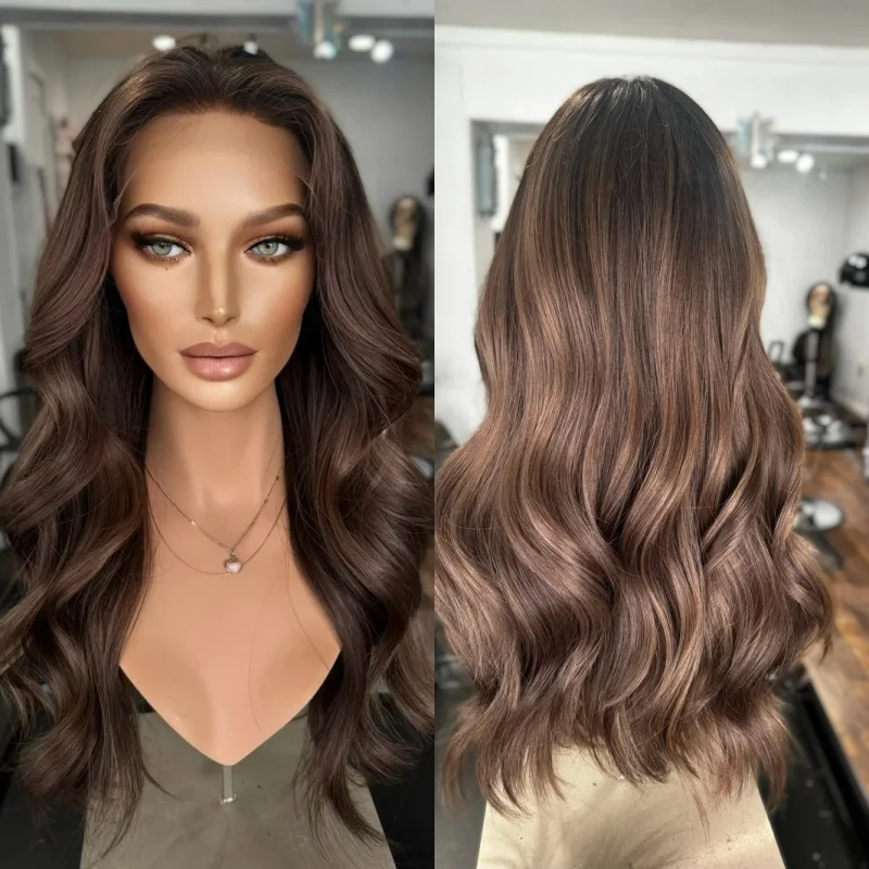 

Бесшовный парик 13x4 с омбре-эффектом, каштаново-коричневый, синтетический, с HD-кружевной передней частью, для женщин любого цвета кожи, естественная плотность, с предварительно проработанной линией роста волос