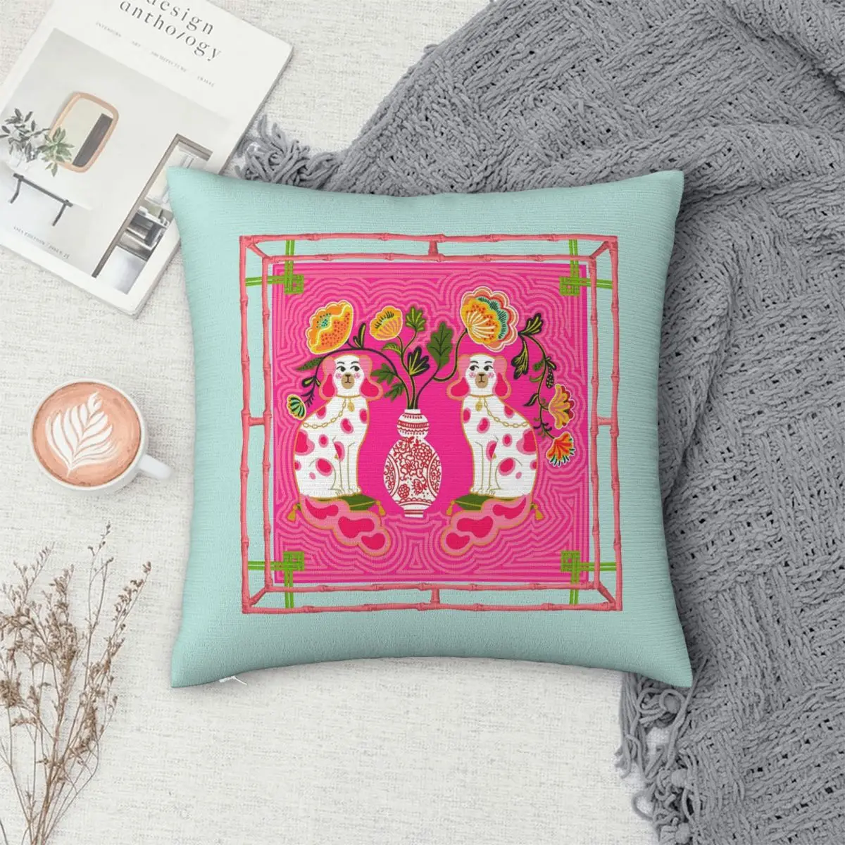 

Chinoiserie Staffordshire Pink And Coral Square Pillowcase Pillow Cover Cushion Comfort Throw Pillow for Home Living Room