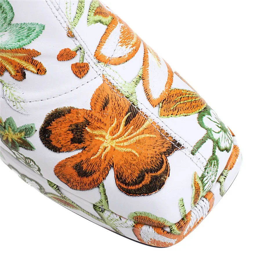 Stivali invernali da donna al ginocchio con plateau verde colore misto fiore tacchi alti e spessi punta quadrata da donna Slip-on stivali lunghi in