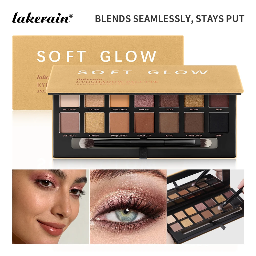 

Палетки теней для век Lakerain Soft Glow: стойкие матовые и шиммерные оттенки, идеально растушевываются, создают естественный эффект, тени для макияжа глаз