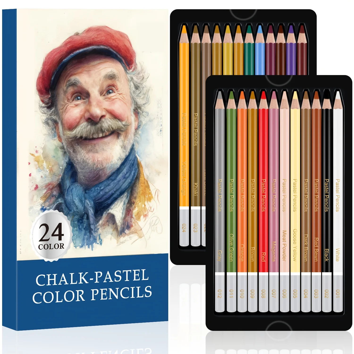 24 Premium Colored Charcoal Pencils Drawing Set,Quality Pastel Chalk Pencils,Color Charcoal Pencils,for Coloring,Sketching,Drawi