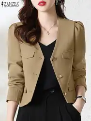 ZANZEA Fashion Cropped Blazer Woman Long Sleeve V-Neck Jackets Autumn Elegant Button Outwear Female OL Work Thin Coat Oversized