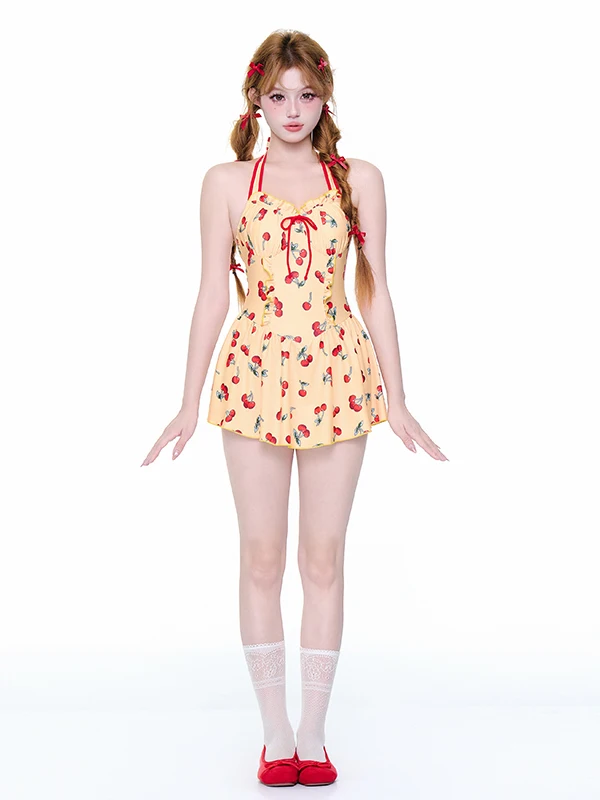 

Alice Women's One-Piece Swimsuit 2026 Cherry Patterned Modest Thermal Vaion Suitable Sweet Sle High Elastici V-Ne