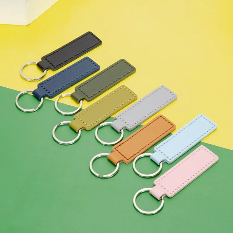 Custom Name Personalized Logo PU Leather Motorcycle Car Key Chain Ring Business Gift Rectangle Accessory for Men and Women