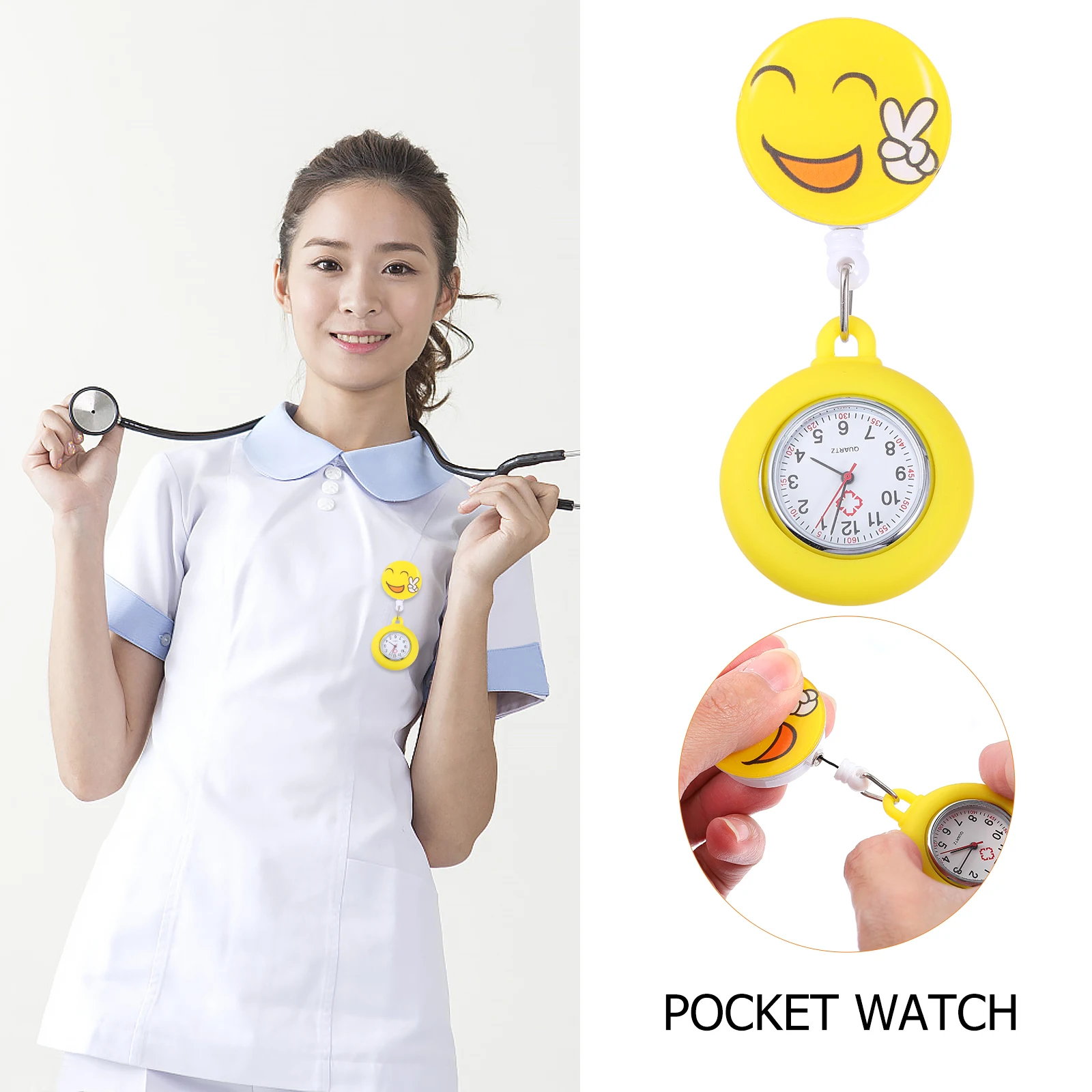 

Nurse Chest Yellow Electronic Pocket Watch for Women Zinc Iron Alloy Luminous Clip Lapel Watch Durable Practical Stylish Time
