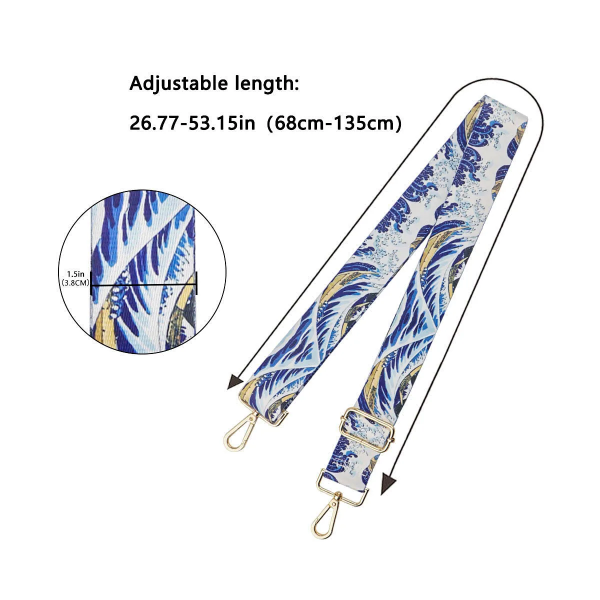 Sea Wave Pattern Nylon Adjustable Widening Strap Fashionable Bag Metal Chain Bag Accessories Women Handbag Versatile Straps