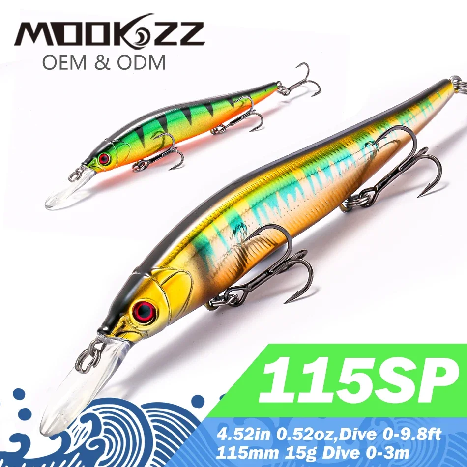 SEA Minnow Suspension Lure 115mm 15g Wobble Hard Fishing Lure 3D Eyes Minnow Fishing Lure Crankbait