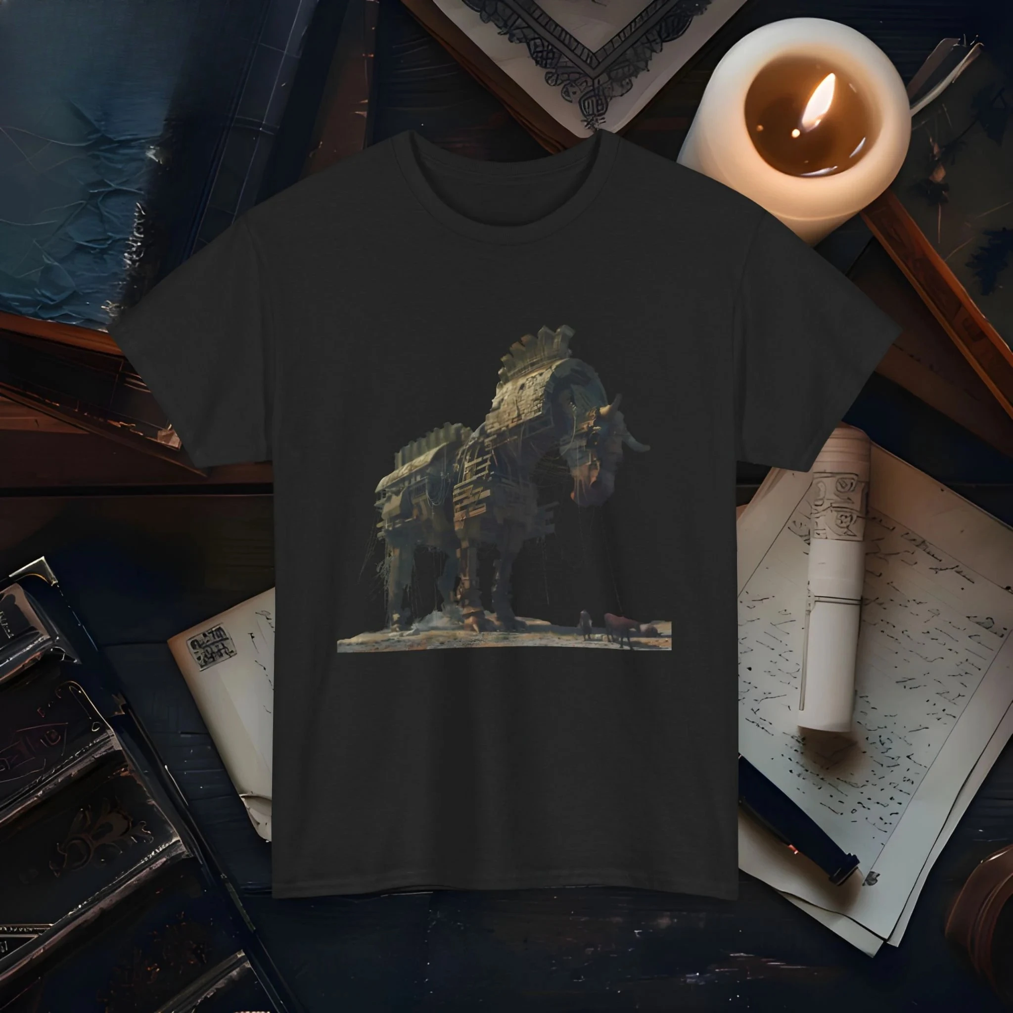 حصان طروادة الأساطير اليونانية الأسطورة القديمة الفن المحملة التصميم الأسطوري حرب طروادة التاريخية تي شيرت هواة الحصان الأسطوري