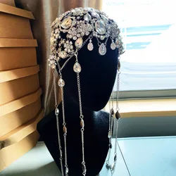 Tassel Rhinestone Headwear With Exotic Charm Sparkling Rhinestone Necklace Silver Exquisite Fashionable Wedding Hair Accessory