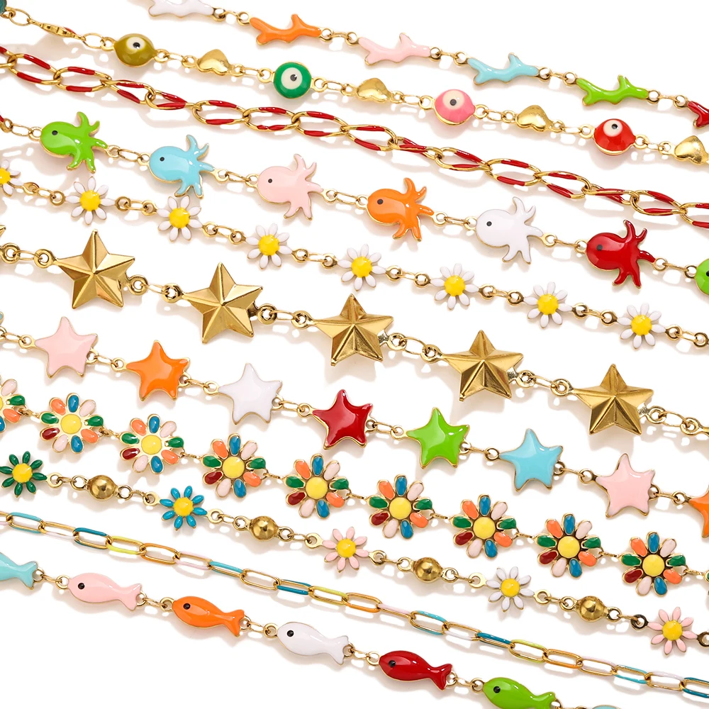 

1M Enamel Ocean Chain 18K Gold Stainless Steel Cute Shell Fish Charm Link for DIY Summer Jewelry Making Necklace Bracelet Craft