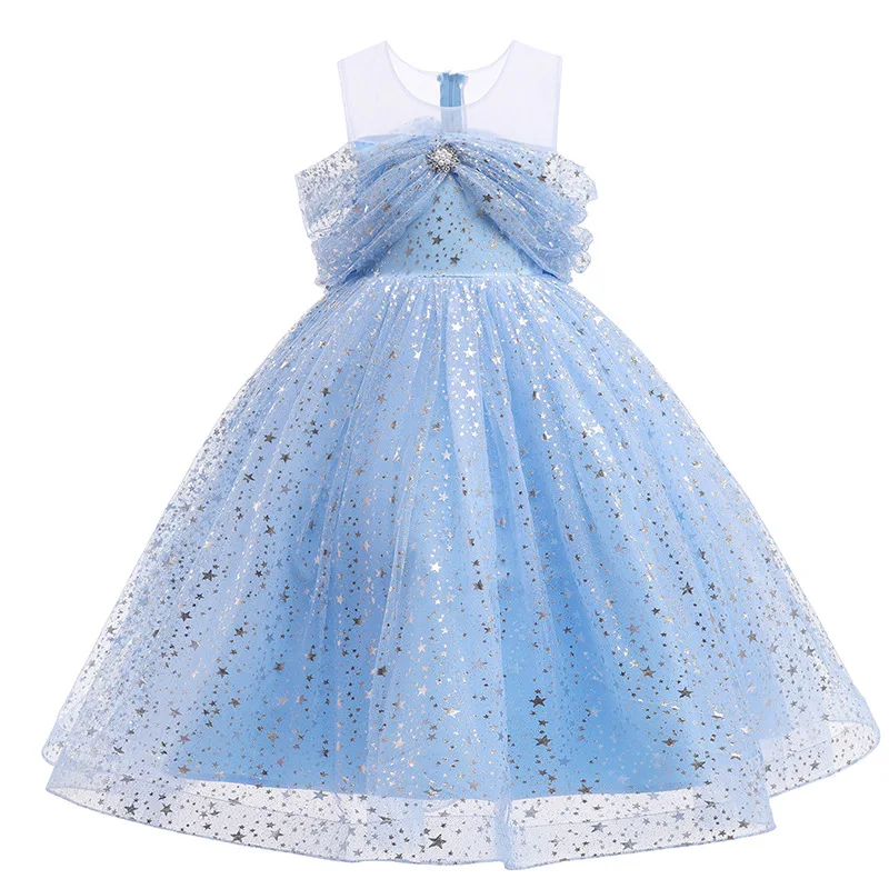 New Girls Dress Summer Children\'s Mesh Lace Floor Style Runway Show Host Dress Performance Puffy Birthday Dress