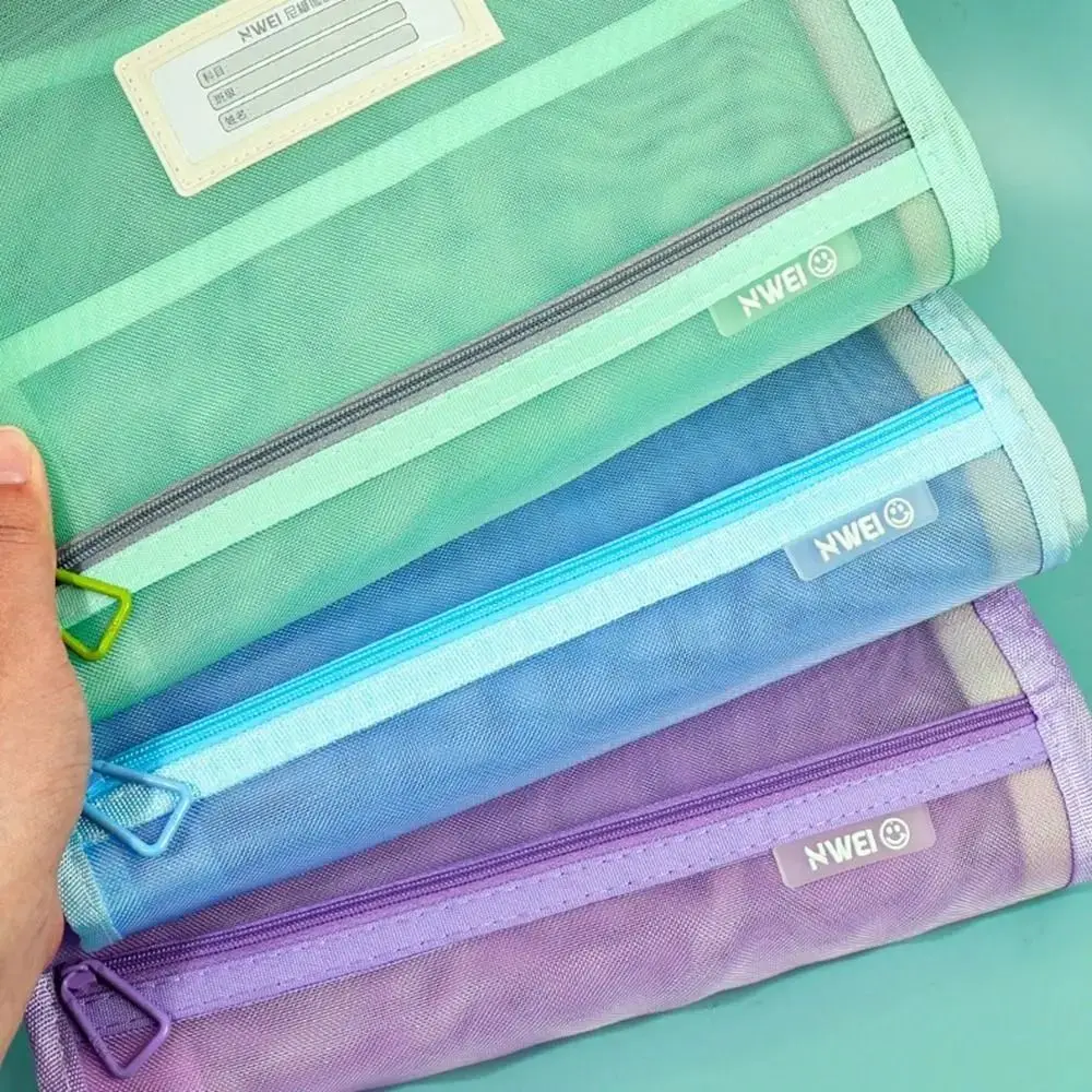L Shaped Test Paper Storage Bag Thickened Mesh Wide Opening File Folder Bag with Double-sided Labels Zipper