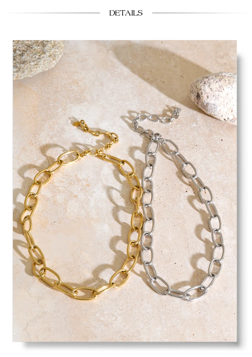 Yhpup Edelstahl Oval-Kettenhalskette Wasserdicht Metall Personalisierte Schlüsselbeinkette Schmuck PVD-beschichtet – Detail 7