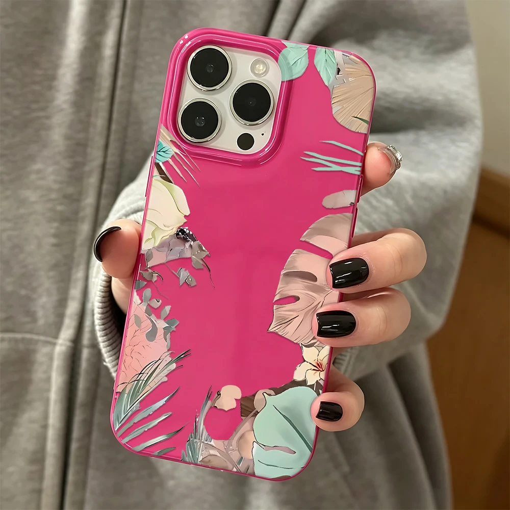 Pola Tanaman Tropis Berwarna For Iphone 16 15 14 13 12 11 Pro Max Plus Phone Case 17 Air 16 Advanced Anti Fall Phone Case Cover