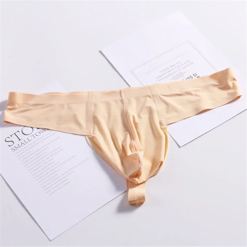 Men's One Piece Thong Ice Silk Ultra-thin Sexy U Convex G-string Underwear Quick-drying Seamless Tangas