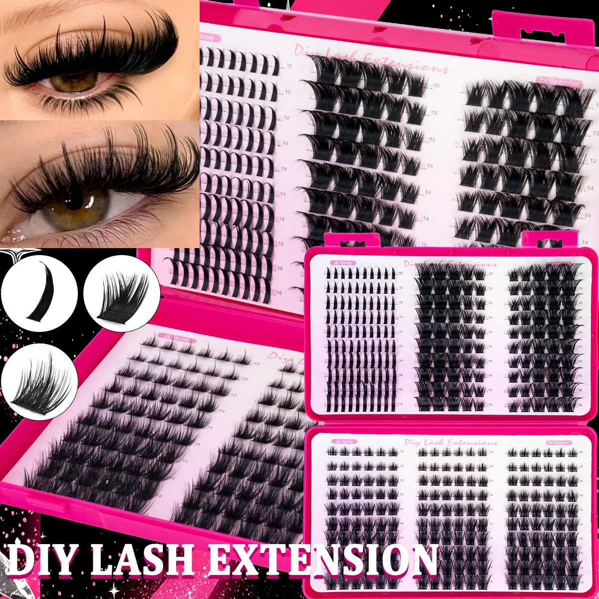 Wimpernbüschel für die unteren Wimpern, Cat-Eye-Büschelwimpern, spitz zulaufende, einzelne, dramatische Wimpernbüschel-Verlängerungen für einen vollendeten Glam-Look