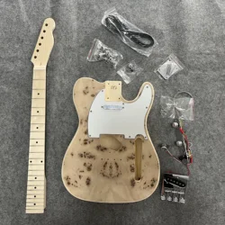 TL Electric Guitar Kit with Burl Veneer, Unfinished DIY Guitar, Basswood Body, Maple Fingerboard,Eléctrica Guitarra