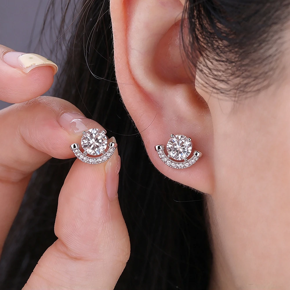 Anting Tusuk Berbentuk Senyum - Moissanite Stud Earrings Round Cut 1Ct ulasan dan harga
