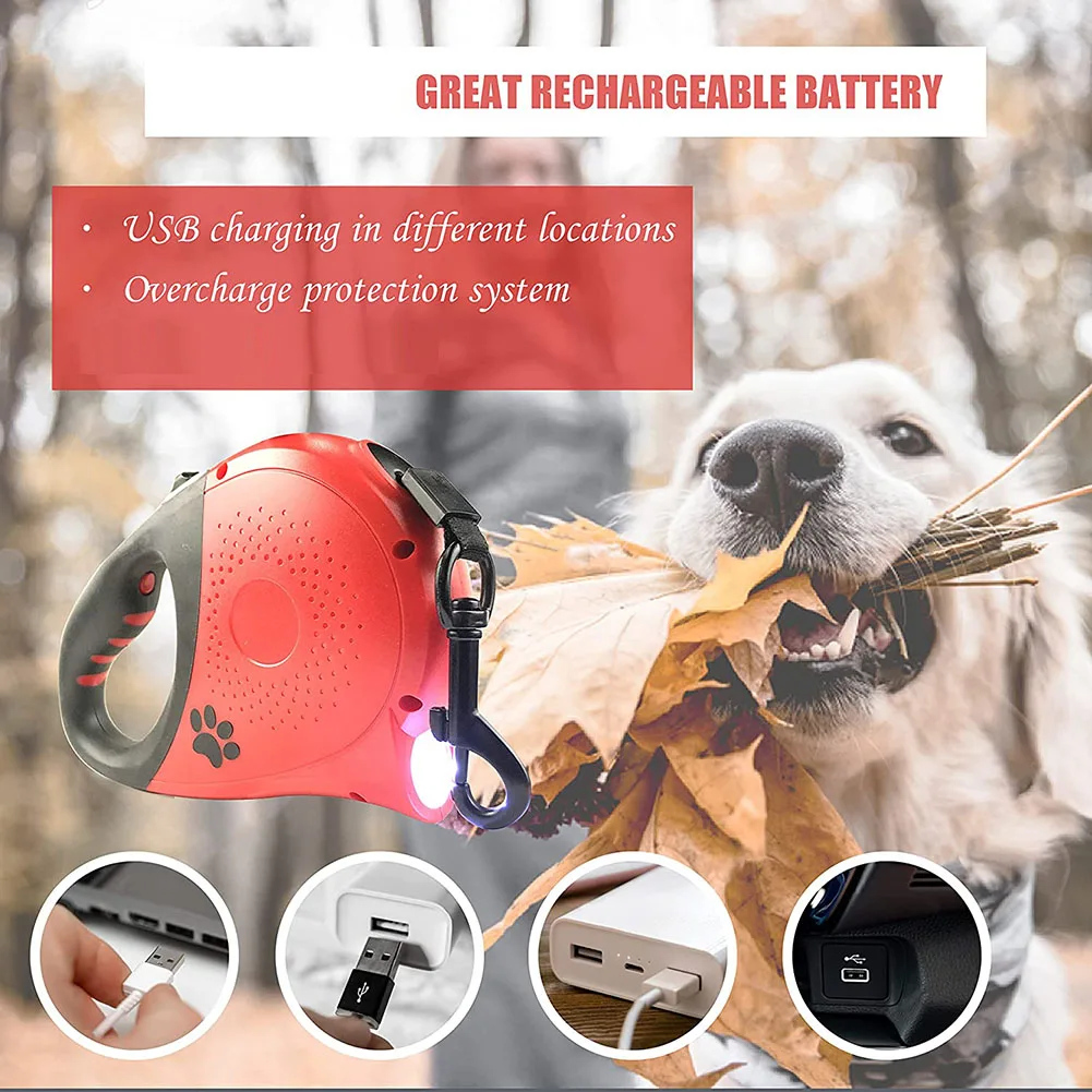 【FITTING】Retractable Leash With Light/Flashlight, Tangle-Free Heavy-Duty, Continuous Charging, With Non-Slip Handle