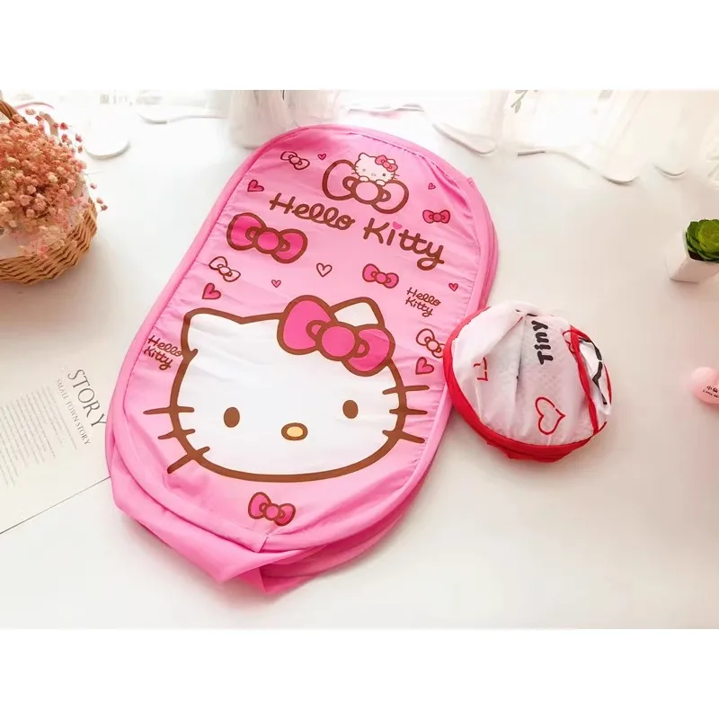 1pc Hello Kitty cestino per vestiti sporchi portatile Y2K Sanrio simpatico cesto portabiancheria pieghevole borsa portaoggetti di grande capacità