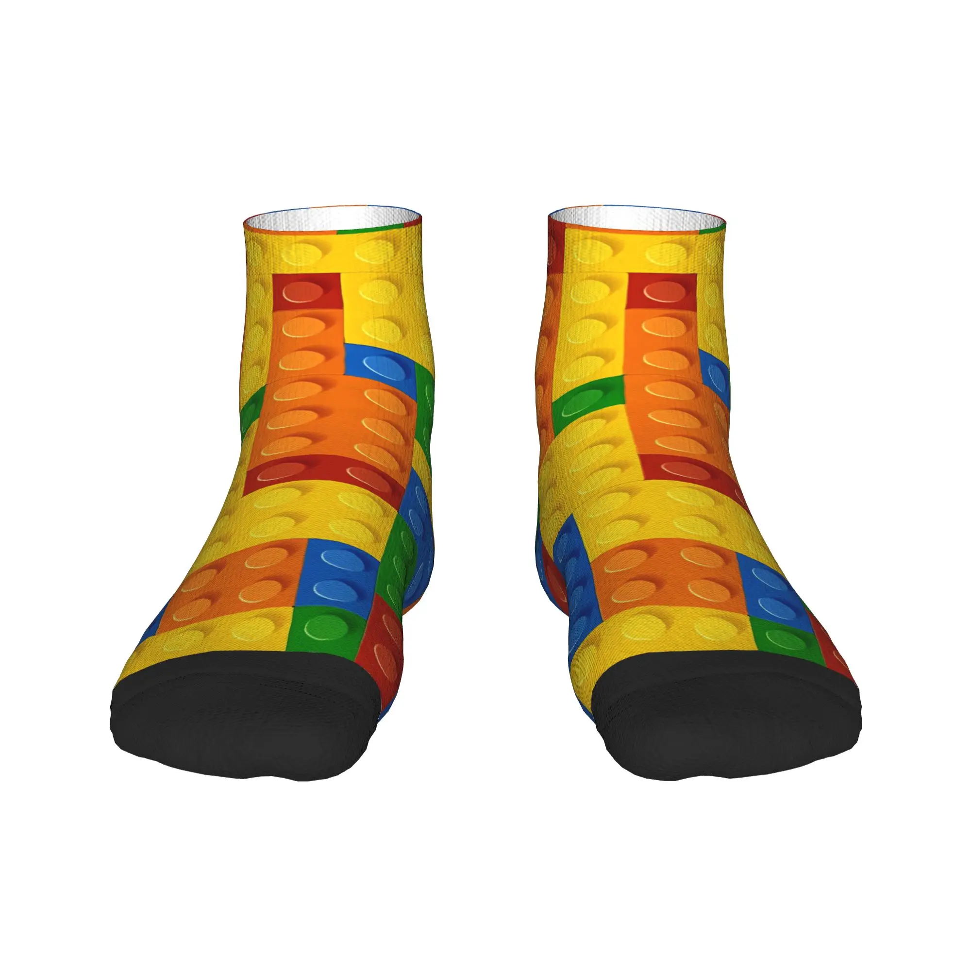 Dense Primary Color Building Blocks Print Casual Socks For Men Breathable Ankle Socks Autumn Climbing Pattern Anti Slip Sock