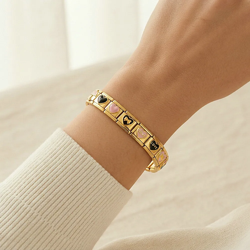 GEMOSA Romantisches Liebesherz 9mm Edelstahl-Anhänger Italienisches Goldfarbenes Schleifen-Regenschirm-Design DIY Armbandherstellung Damenschmuck – Detail 7