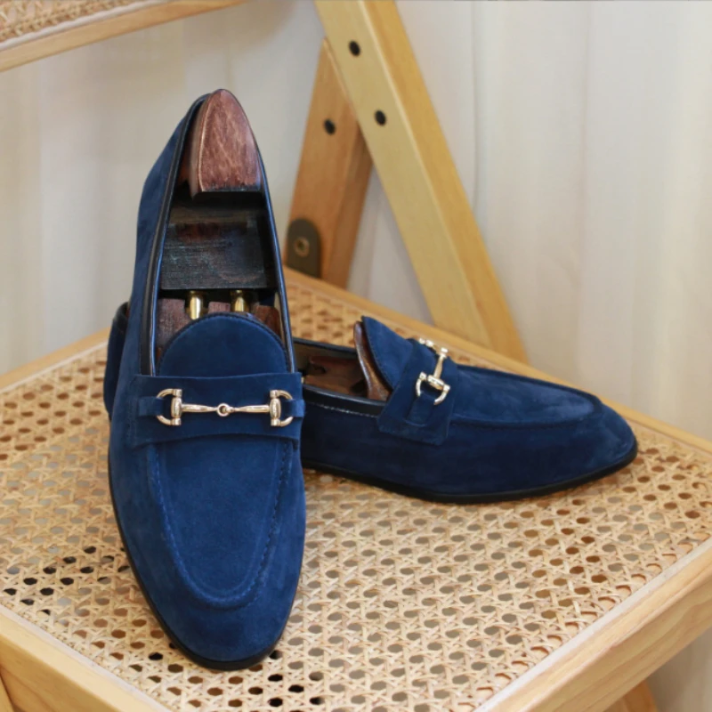 Men Shoes Loafer Men Suede Low Heeled Lace Less Horseshoe Buckle Decoration for Comfort Classic Business Casual Shoes