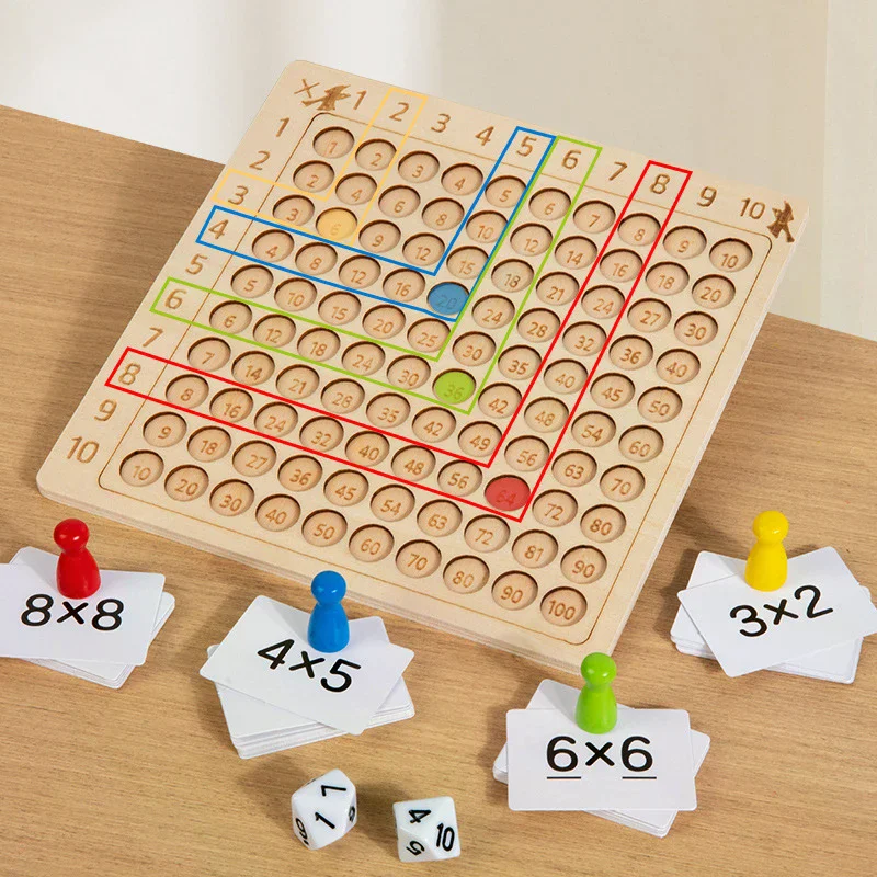 กระดานไม้ 99 ช่อง สำหรับฝึกคูณ ของเล่นคณิตศาสตร์แบบมอนเตสซอรี่ ตารางสูตรคูณ ฝึกการเรียนรู้คณิตศาสตร์ การนับ และการสอนสำหรับเด็ก