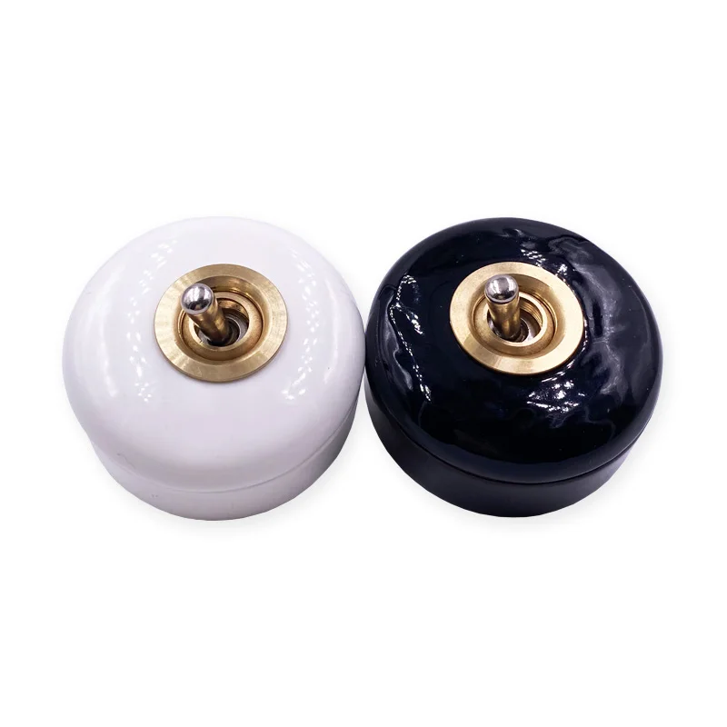 Vintage Retro Led Metal Lever Creative Black White Simple Decorate Round Ceramic Porcelain Toggle Switch Light