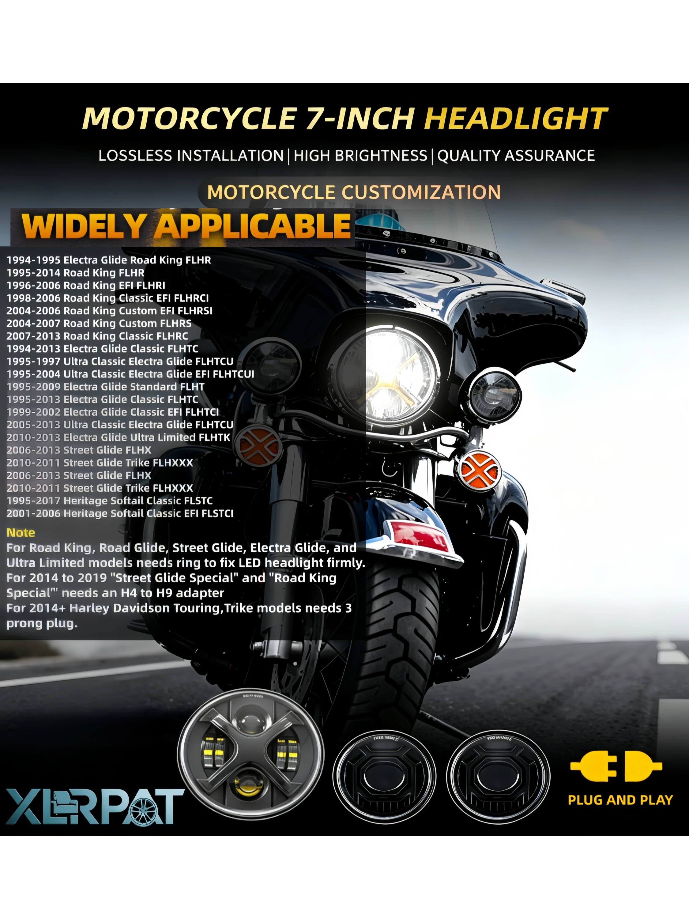 7 inch Motorcycle LED White/Amber Large X-shaped headlights 4.5