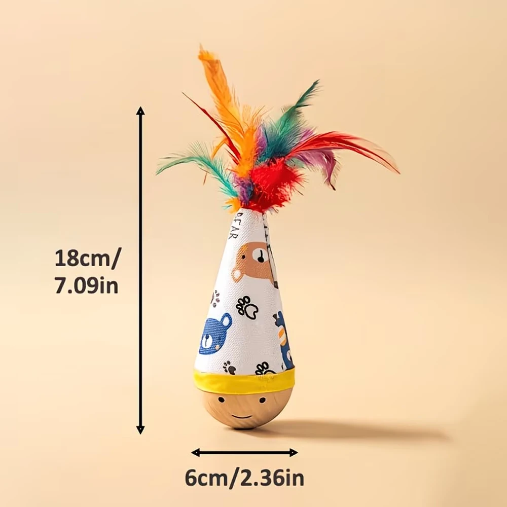 Roly-Poly Cat Toy with Brightly Colored Artificial Feathers, a Self-Entertainment Gadget to Relieve Boredom, a Toy for Kittens to Expend Energy, Durable Cat Supplies, Christmas Pet Gift Some Styles Come in Random Colors.