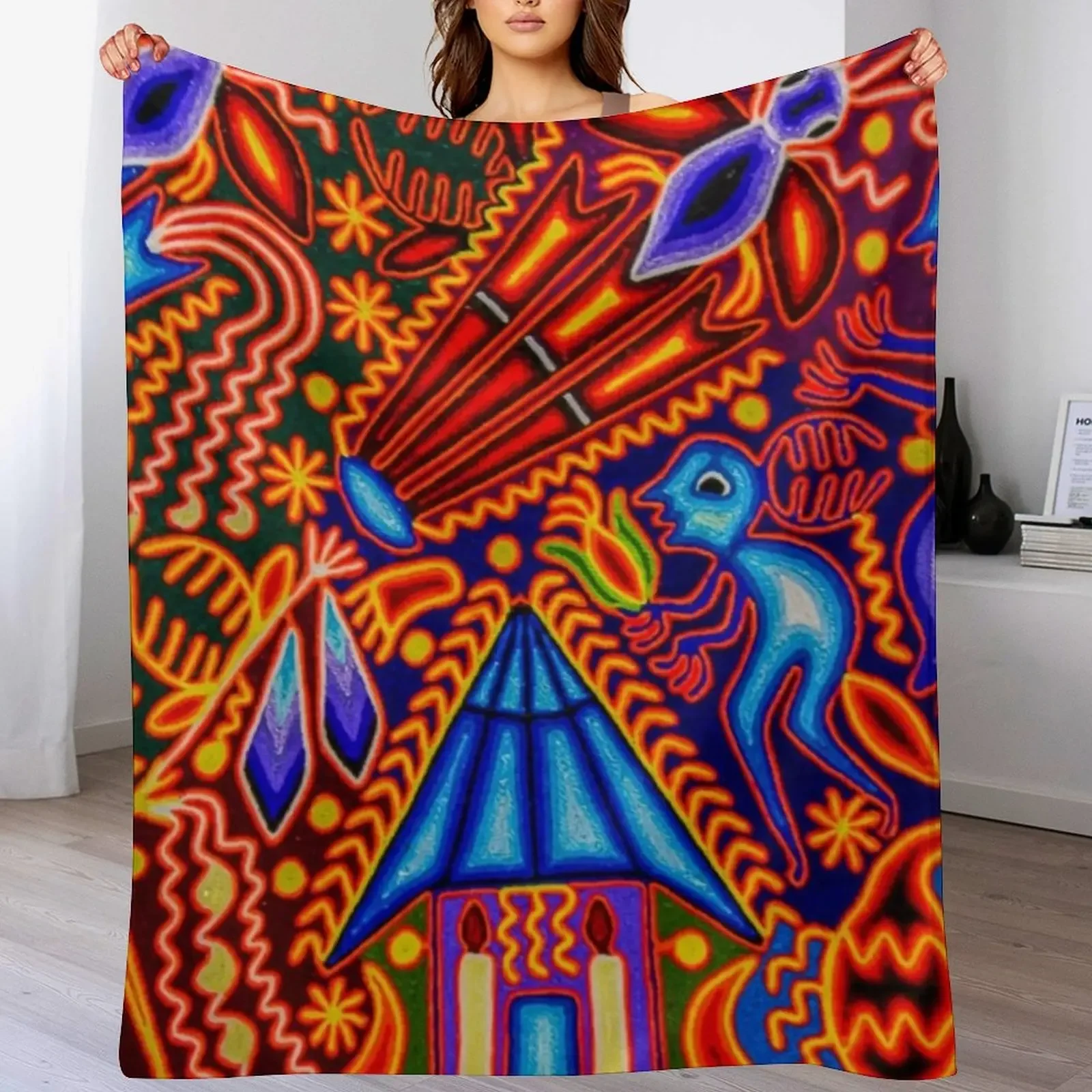 Huichol textile Throw Blanket manga Sleeping Bag Blankets