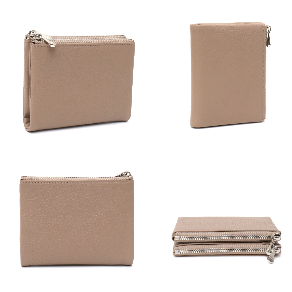 SC Women Minimalist Genuine Leather Bifold Short Wallet Plain Multi Pockets Card Holders Cash Slots Coin Purse Portable Daily