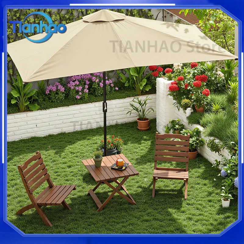 Outdoor Courtyard Tables and Chairs with Parasol Combination Half Umbrella Against the Wall for Cafe Shop Terrace Sun
