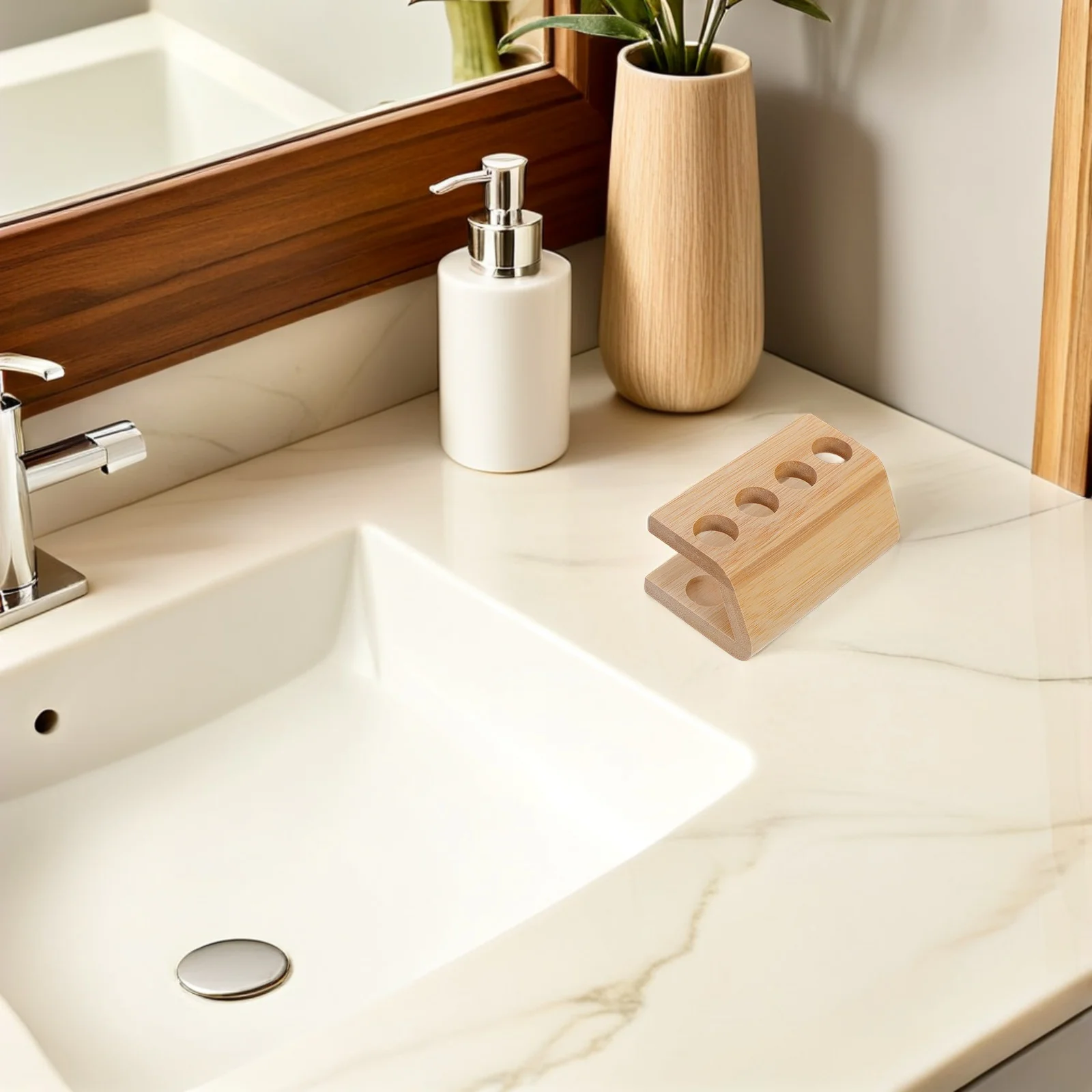 

Bamboo Toothbrush Head Holder 4 Slots Electric Toothbrush Head Organizer Stand Bathroom Countertop Storage Rack Bathroom