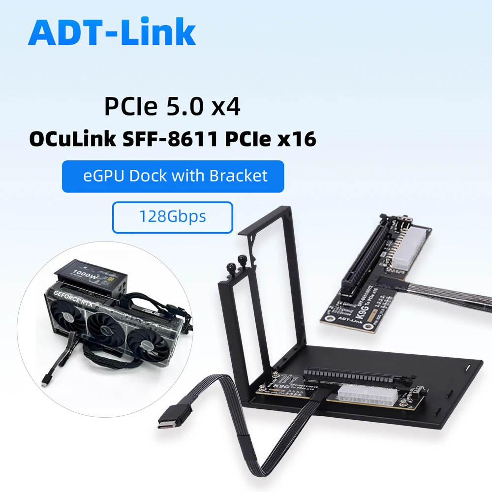 

OCuLink SFF-8611 /8612 to PCIe x16 External Graphics Card GPU eGPU Dock Expansion Adapter 5.0 x4 128Gbps For ATX Open Laptop PC