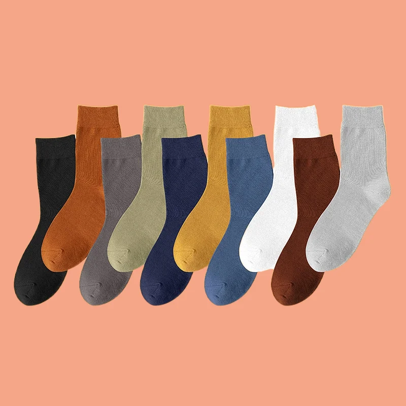 

5/10 Pairs Men's Mid Length Comfortable Casual Cotton Socks Sweat Absorbing Breathable Wear-resistant Odor Resistant Long Socks