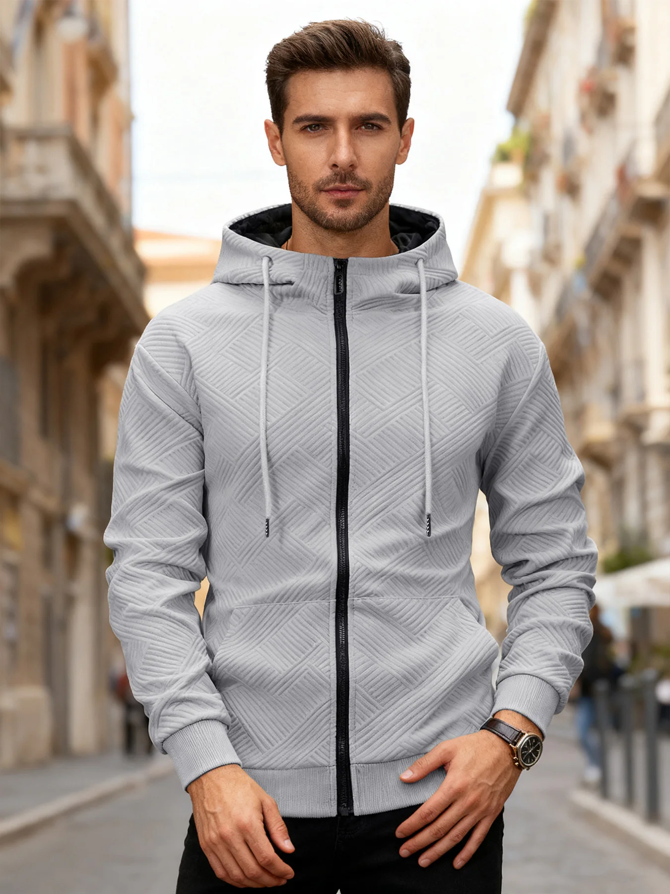 الخريف والشتاء سترة عادية للرجال قلنسوة بسحاب سترة رياضية معطف الرجال الملابس في الهواء الطلق الدافئة مقنعين البلوز ملابس رياضية #5