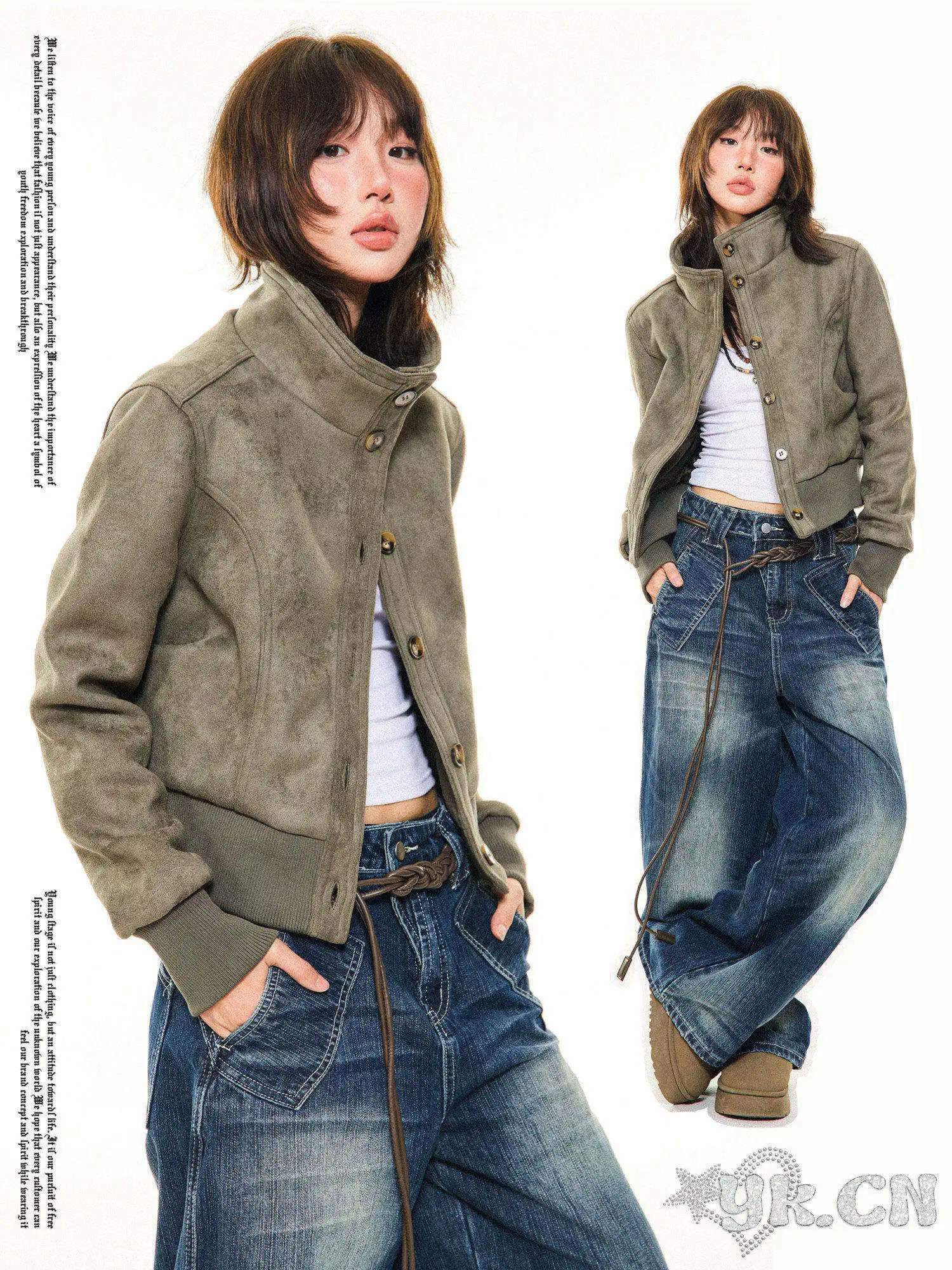 

Young Stage American Sle Suede ort Jaet Women's Autumn Winter Slimming Waistcoat Sexy Stand Collar Button up Coat