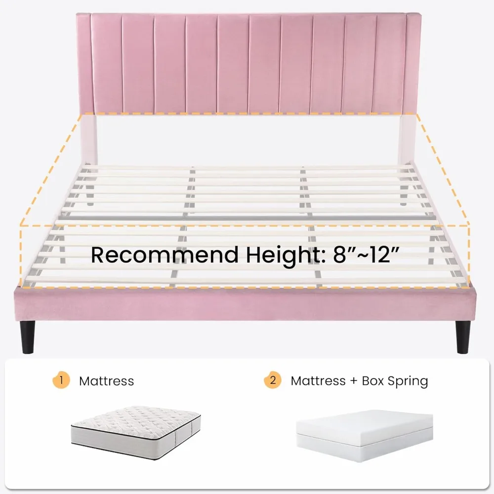 Cerlin Velvet Upholstered Platform Bed Frame - Full Size with Headboard, Wood Slat Support, Mattress Foundation, No Box Spring N