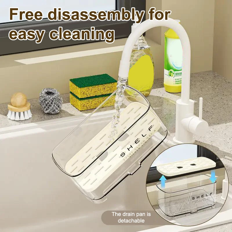 ~Rag Rack Kitchen Sink Rack Household Wall-mounted Multi-function Sponge Pool Faucet Storage Artifact With Drain Design 1PC
