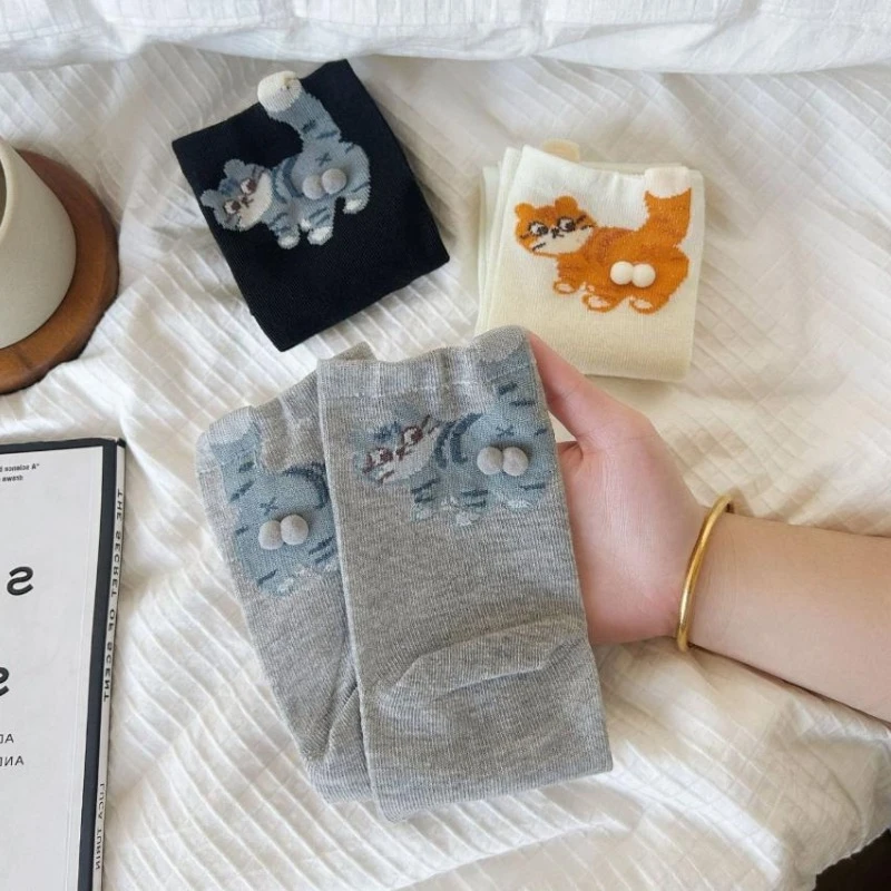 

1/3 пары трехмерных носков средней длины с кошачьим принтом для женщин и мужчин, мягкие, удобные, впитывающие пот, дышащие, повседневные носки для пар