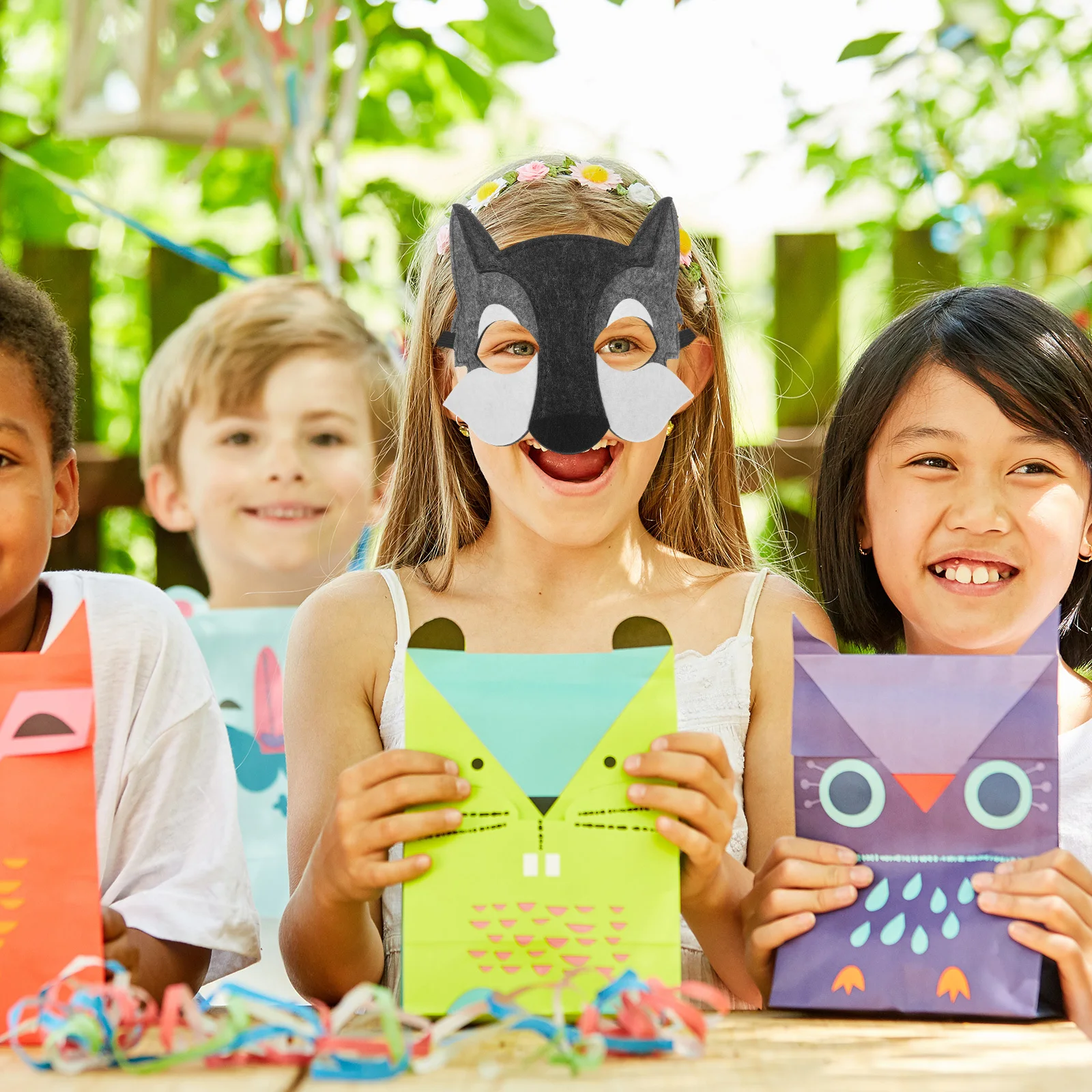 3 szt. Masek z głową wilka dla dzieci, maska zwierzęca na pół twarzy, rekwizyty na imprezy cosplay, upominki na urodziny, dekoracje taneczne, kreatywne maski zwierzęce dla dzieci