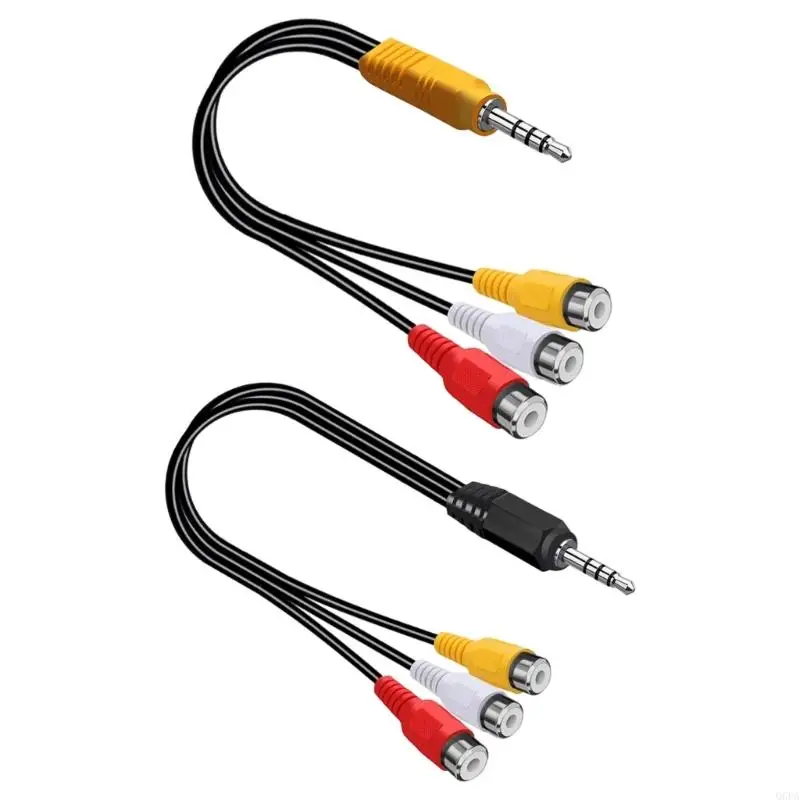 Q6PA 3.5Mm to 3RCA AV Adapters Cable, Music Video Composite Cable with Color Coded Female Connectors for Home Music Video