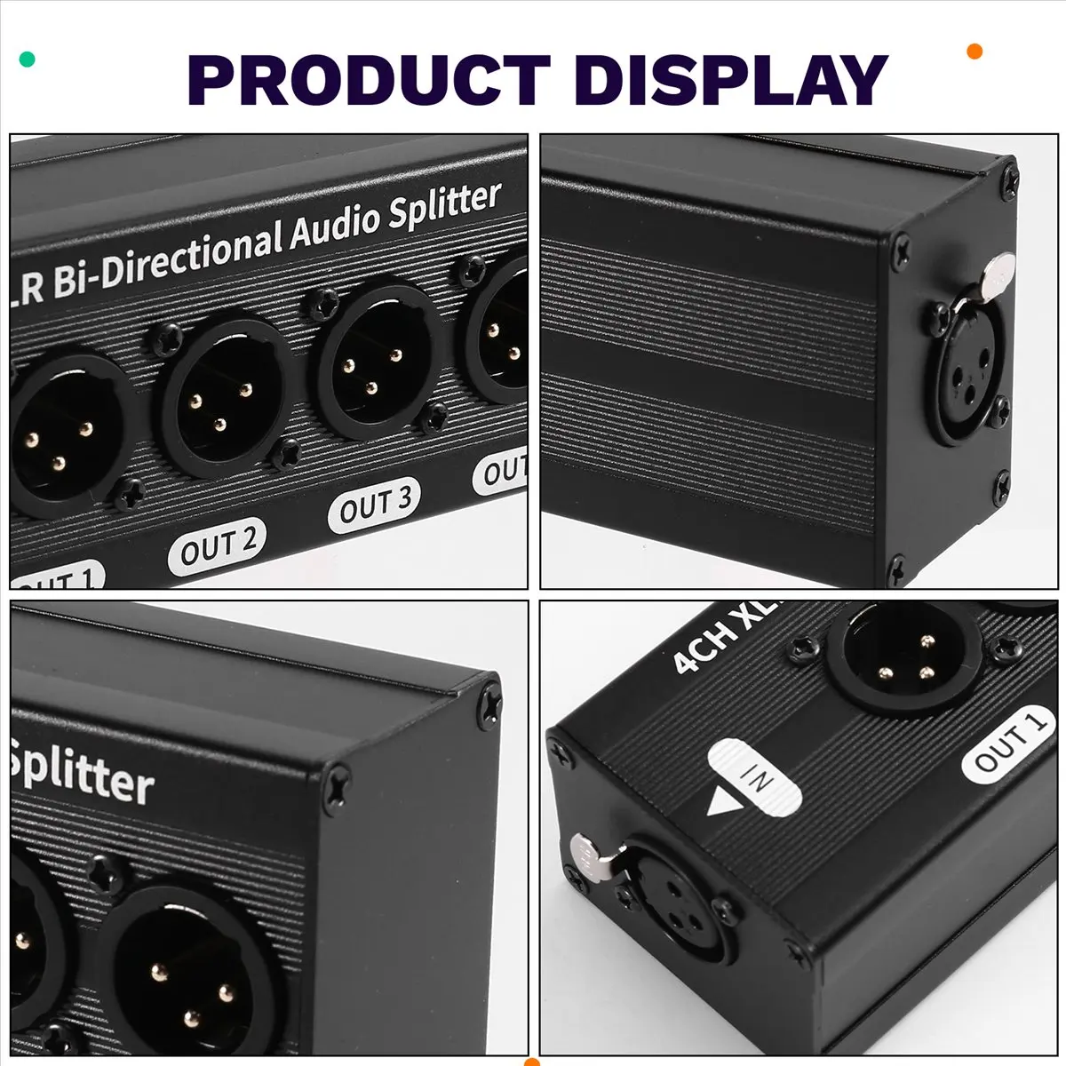 OKgood XLR Balanced Audio Splitter 3 Pin 1 Input 4 Output Audio Signal Splitter Box No Power Required 1X4 XLR Audio Splitter