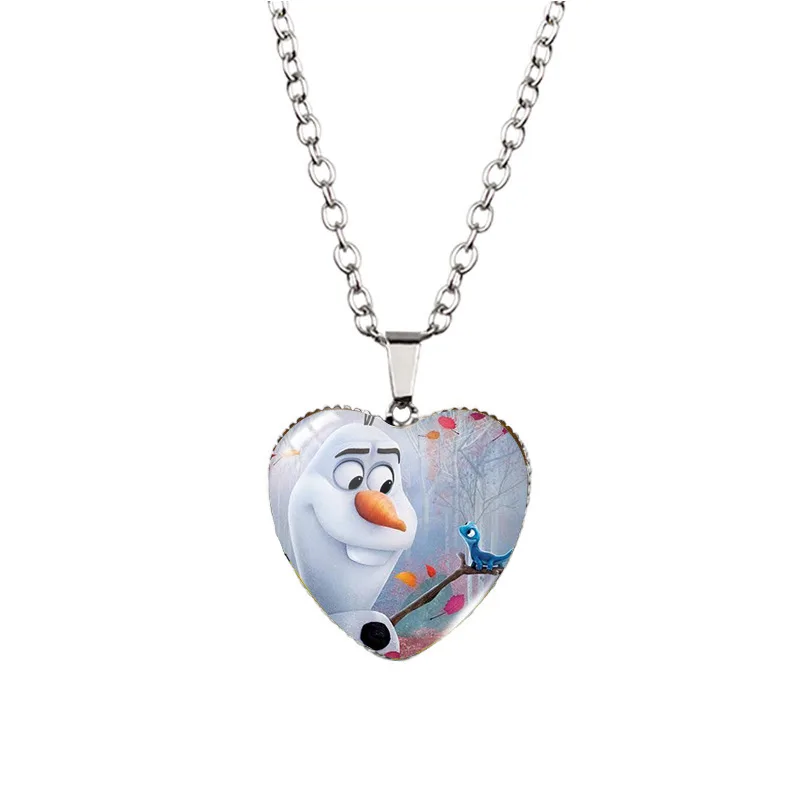 Disney Frozen Princess Elsa Necklaces Cartoon Anime Periphery Heart Shape Time Gemstone Collarbone Chain Fashions Jewellery Gift