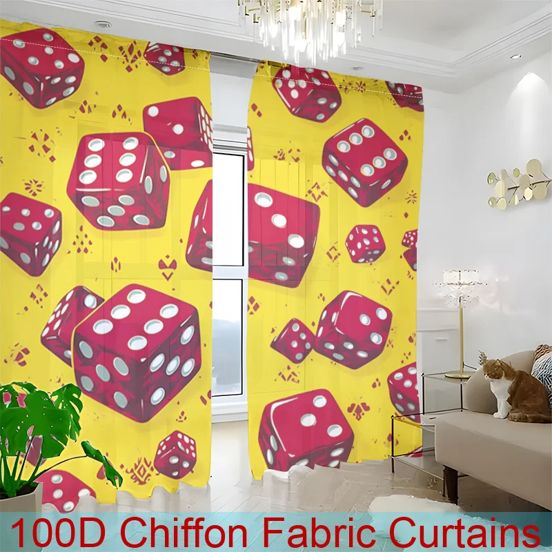 Yellow Red Dice Pattern Curtain, Casino Gambling Game Print Drape, Fun Lucky Number Window Treatment for Kids Room Man Cave
