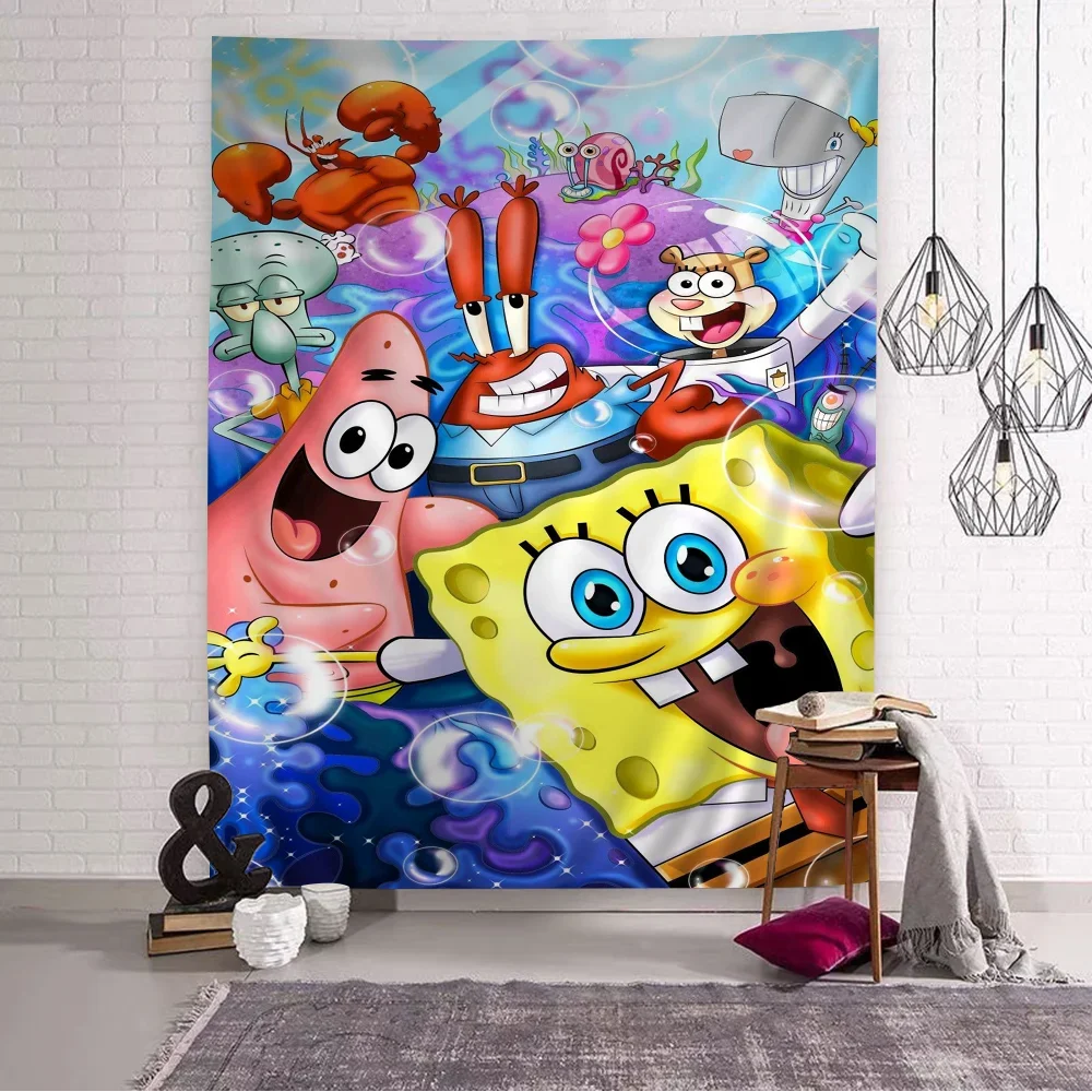 Anime S-SpongeBob S-SquarePants Colorful Tapestry Wall Hanging Bohemian Wall Tapestries Mandala Wall Hanging Sheets