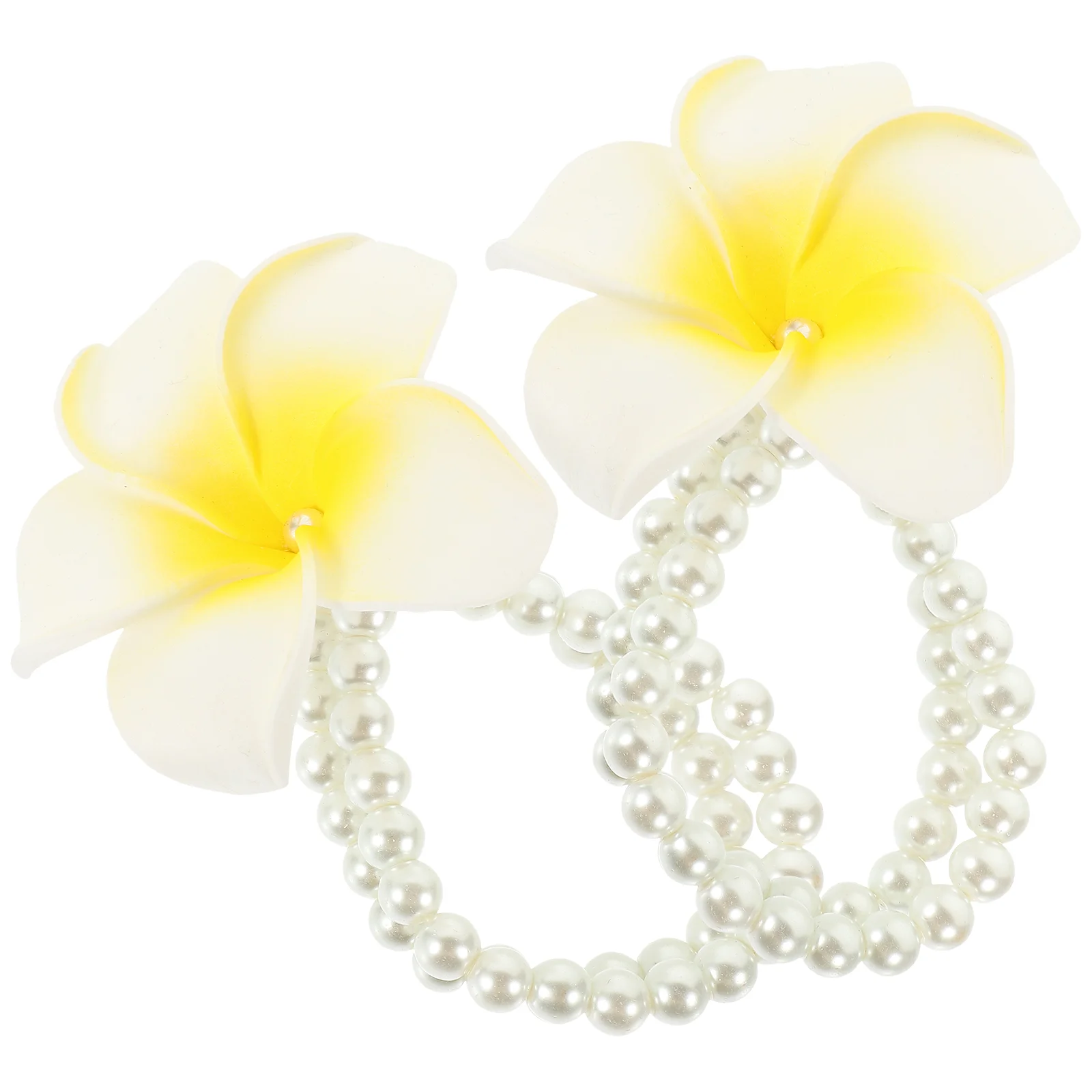 2 Pcs Frangipani Bracelet Artificial Pearl Flowers Chain for Women Wrist Ladies Bracelets Jewelry Hawaiian Party